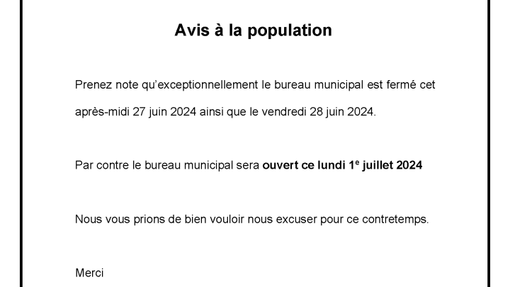 bureau municipal fermé