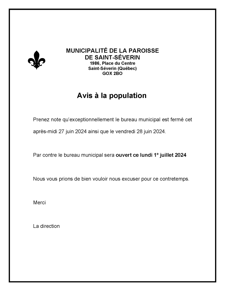 bureau municipal fermé